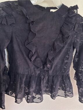H&M Black Ruffled Lace Peplum Blouse